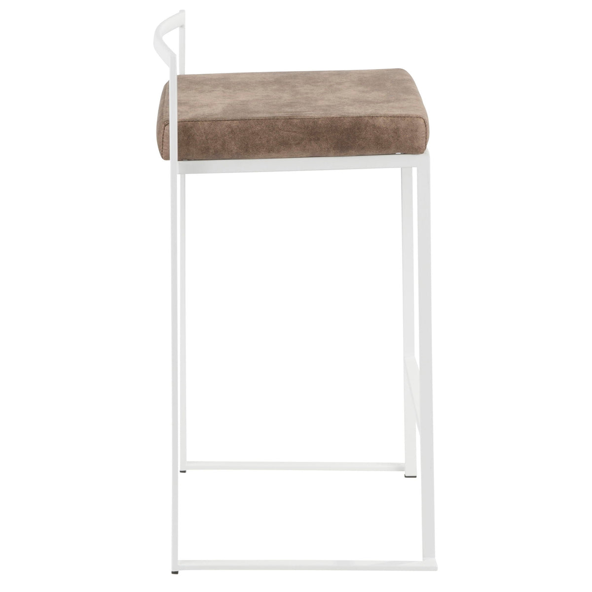 Stackable counter stool with padded brown seat on white metal frame on Tampa Home & Garden Store