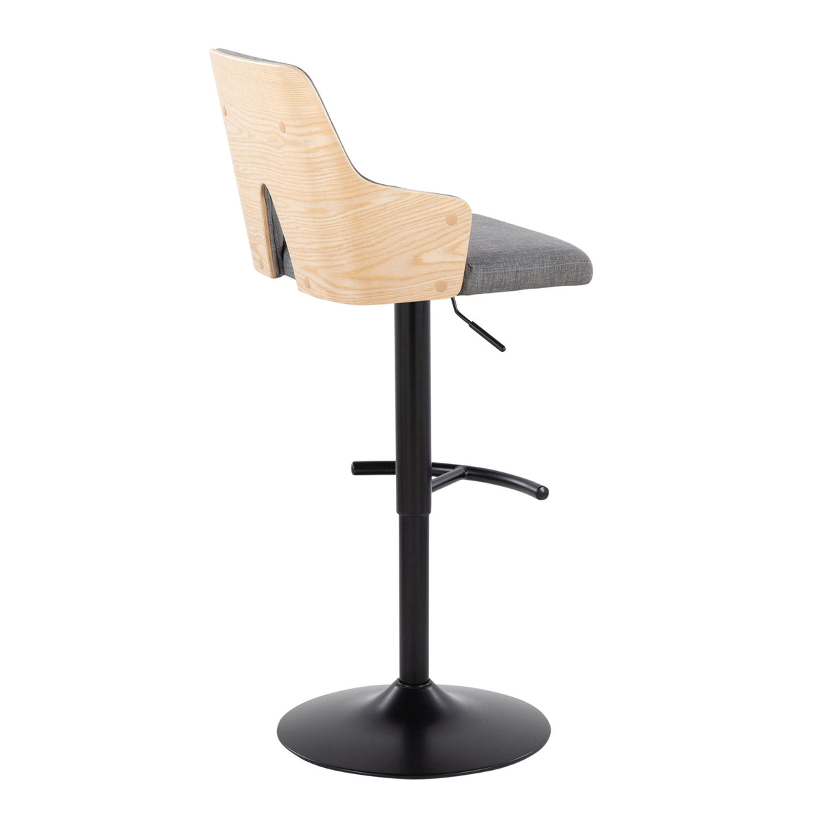 Contemporary adjustable barstool with swivel, gray cushion and wood back by HouseOfZazla on Tampa Home & Garden Store