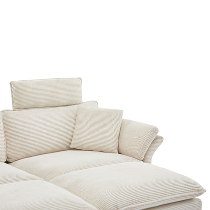 Modern Deep Seat Sectional Sofa With Ottoman beige corduroy by HouseOfZazla 3-Piece Set on Tampa Home & Garden Store