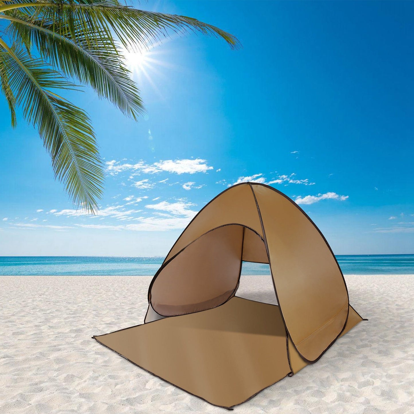 GemGear tan pop-up beach tent sun shade shelter for 2-3 people, waterproof canopy on Tampa Home & Garden Store