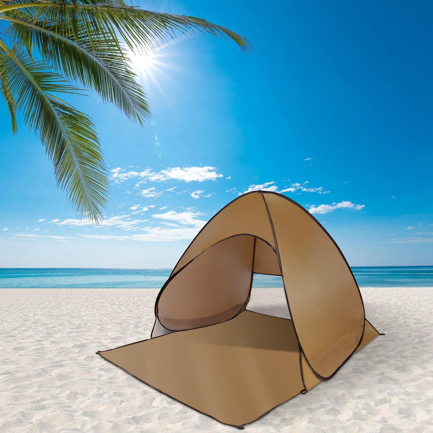 GemGear tan pop-up beach tent sun shade shelter for 2-3 people, waterproof canopy on Tampa Home & Garden Store