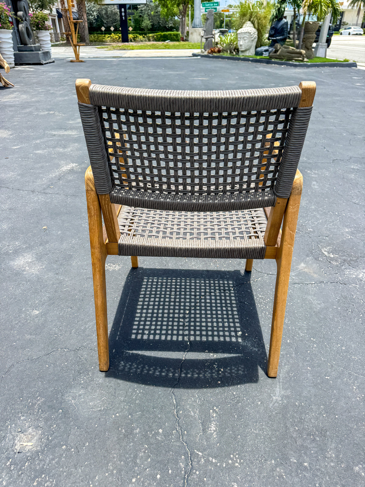 Teak and Synthetic Rope Grey Patio Armchair