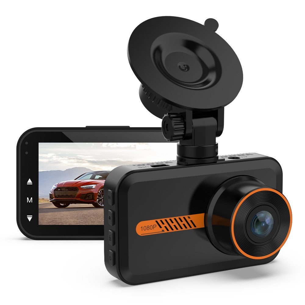 Sell My Stuff dual dash cam 1080P front lens, black body with orange ring and suction mount on Tampa Home & Garden Store