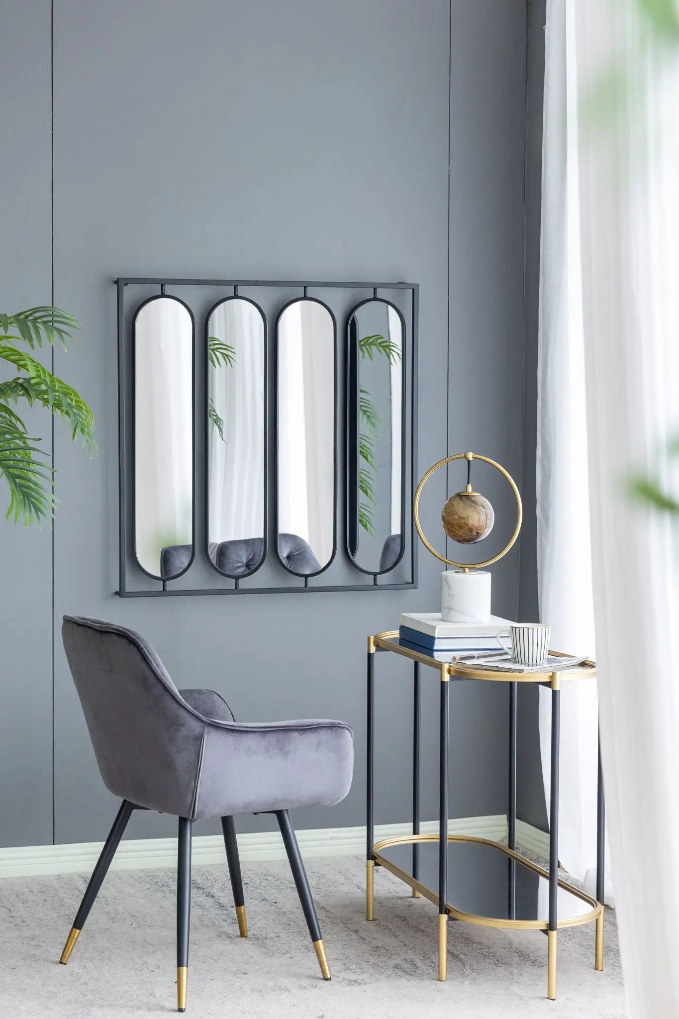 Large black four-oval wall mirror with a square metal frame by Unique Piece Furniture on Tampa Home & Garden Store