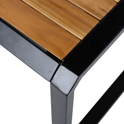 Outdoor Side Table with Black Metal and Wood Top
