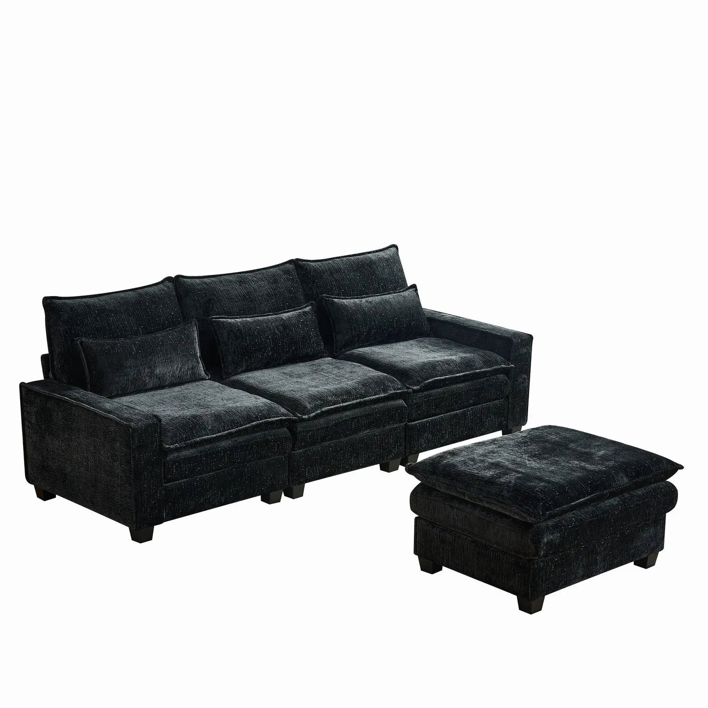 Modern L Shaped Sectional Sofa With Movable Ottoman, Unique Piece Furniture in black velvet on Tampa Home & Garden Store