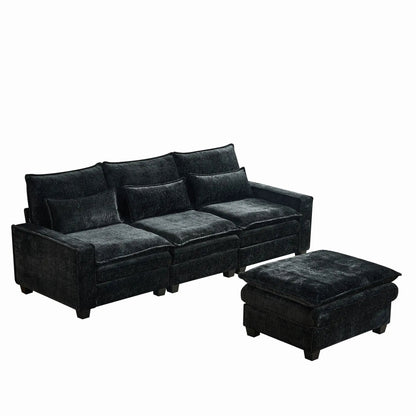 Modern L Shaped Sectional Sofa With Movable Ottoman, Unique Piece Furniture in black velvet on Tampa Home & Garden Store