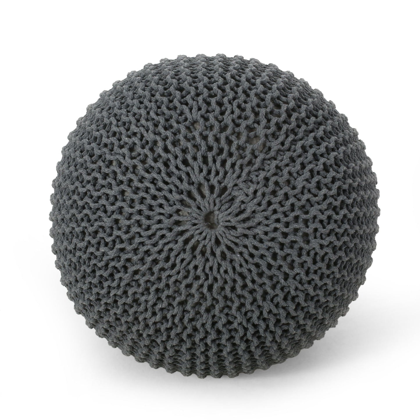 Bordeaux knitted cotton round pouf charcoal grey accent ottoman on Tampa Home & Garden Store