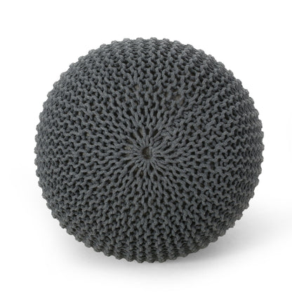 Bordeaux knitted cotton round pouf charcoal grey accent ottoman on Tampa Home & Garden Store