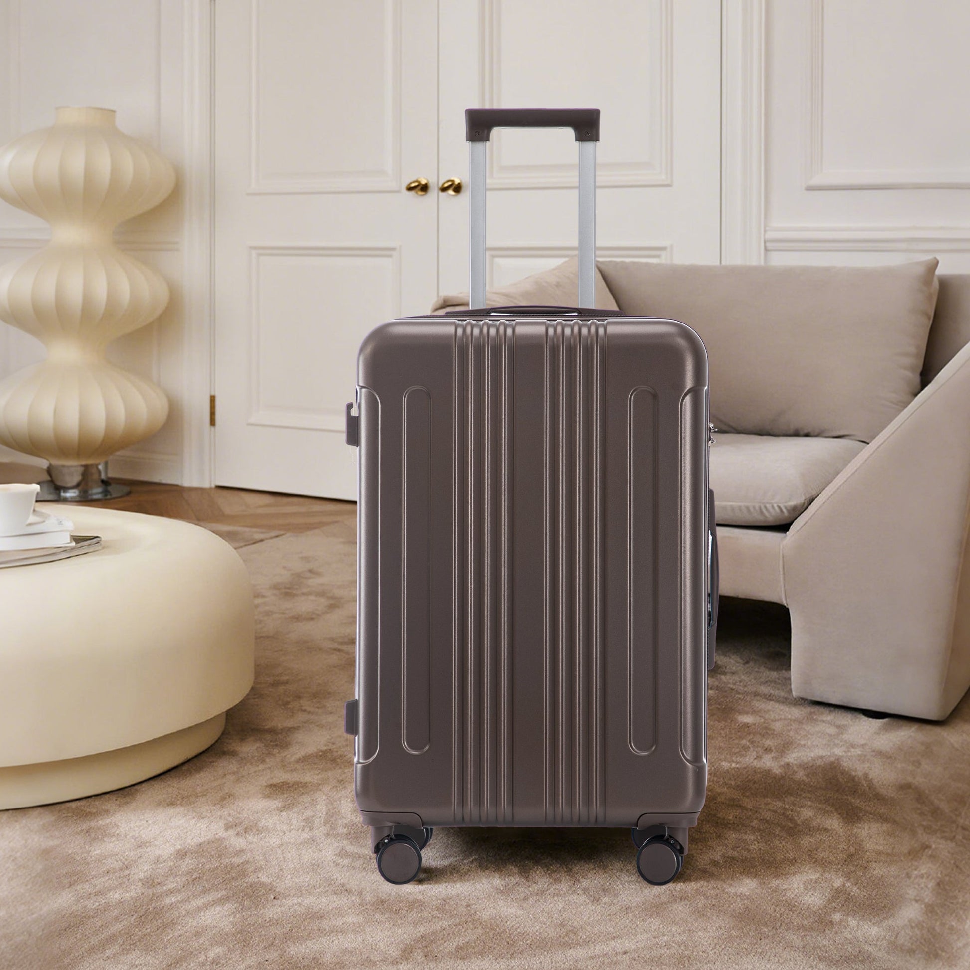 3 Piece ABS Spinner Wheel Luggage Set brown hard-shell luggage with 4 spinner wheels on Tampa Home & Garden Store
