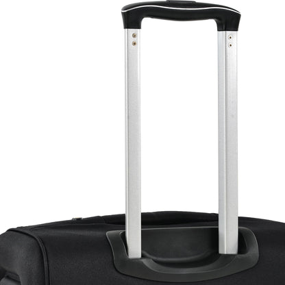 Softside luggage handle close-up, HouseOfZazla black fabric with silver rails on Tampa Home & Garden Store