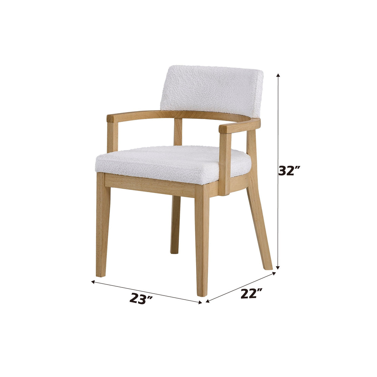 White Side Chair Set of 2 with Armrests and Natural Wood Frame, upholstered seat and back on Tampa Home & Garden Store