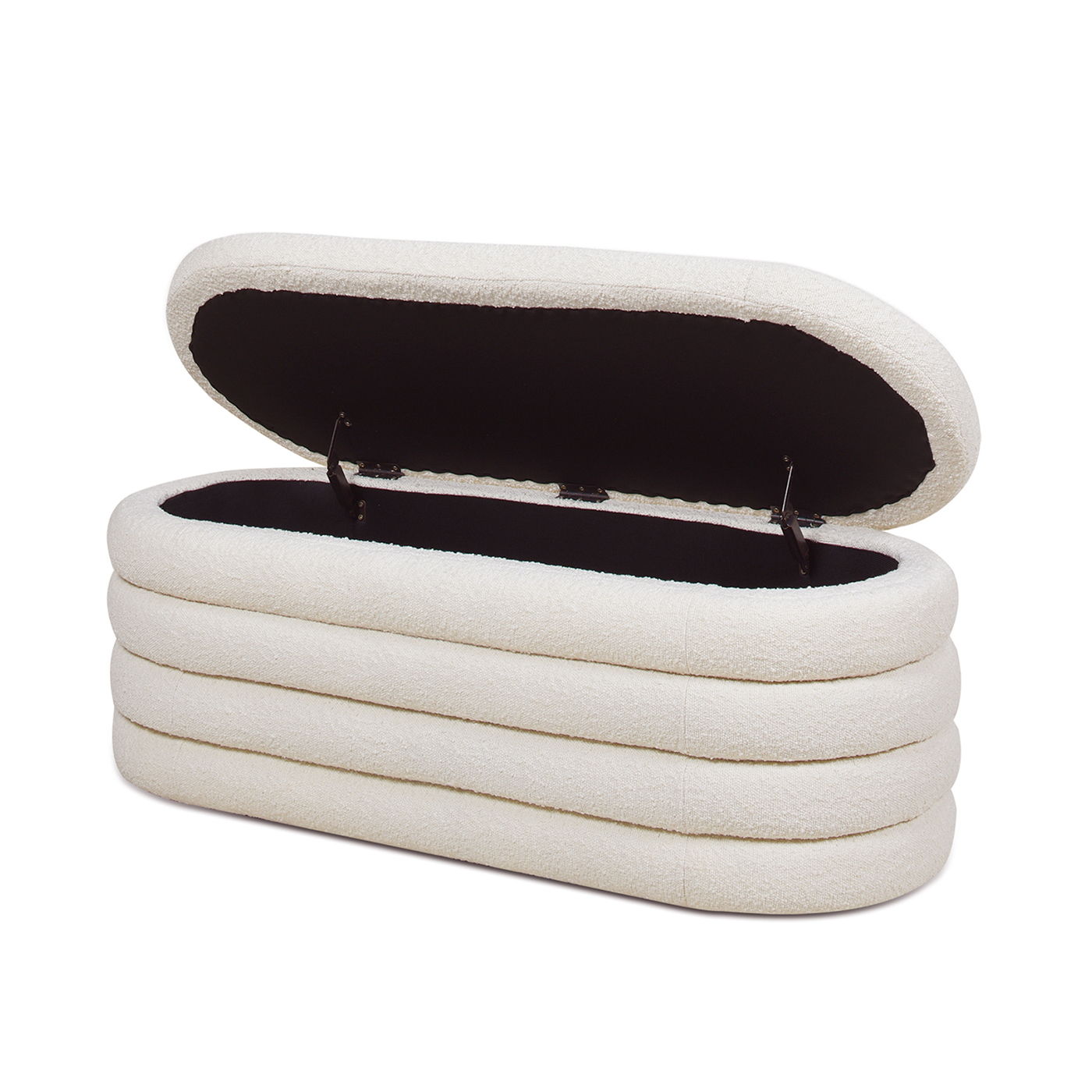 Fuji upholstered oval storage bench by HouseOfZazla in cream boucle fabric on Tampa Home & Garden Store