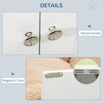 PawHut Large Elevated Dog Bowls with Storage Cabinet, white cabinet, metal bowls on Tampa Home & Garden Store