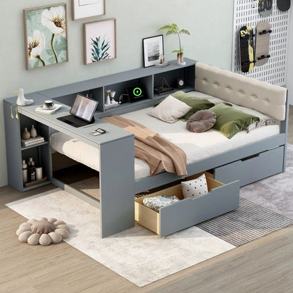 Upholstered Headboard Platform Bed with Storage