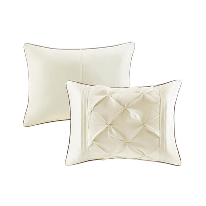 7 Piece Tufted Comforter Set in Ivory for King