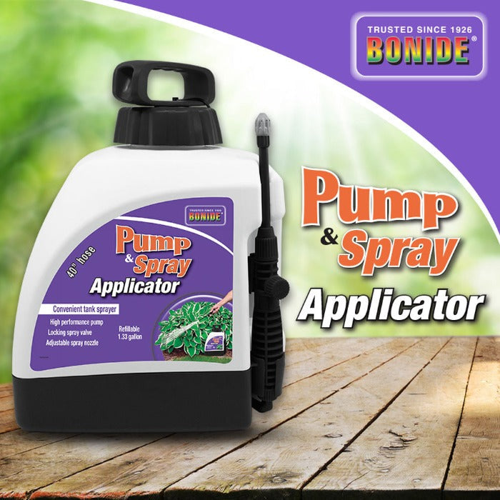 Bonide Pump and Spray Applicator sprayer with white bottle and purple label on Tampa Home & Garden Store