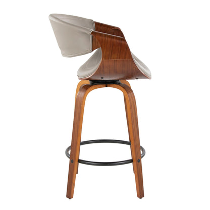 Counter Stool beige upholstered seat on curved wood frame with swivel base HouseOfZazla on Tampa Home & Garden Store