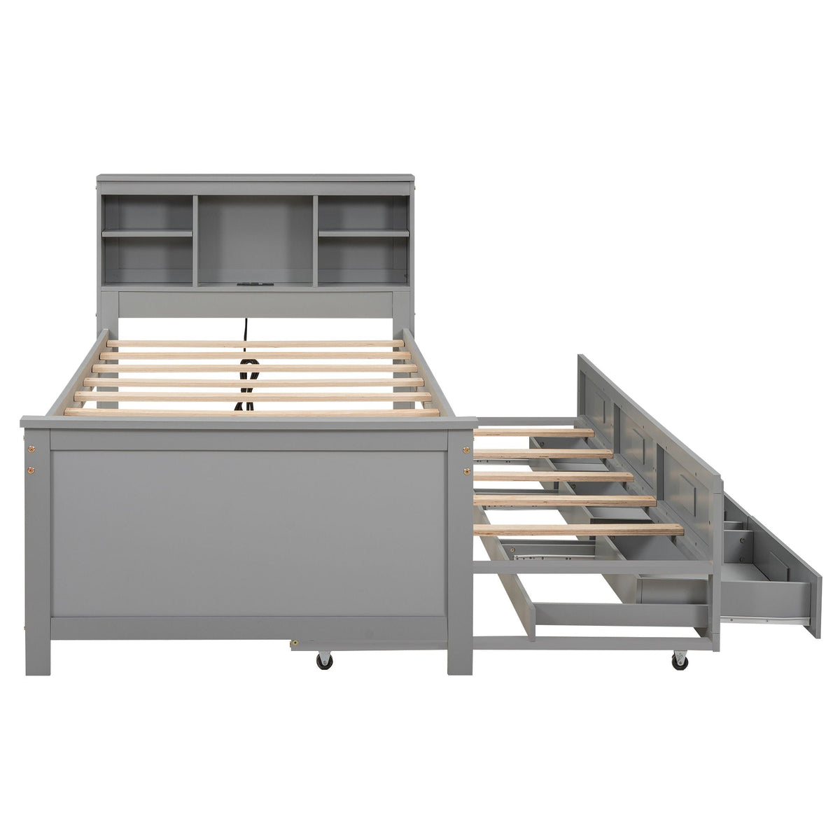 Platform bed by HouseOfZazla gray with storage headboard, trundle and 3 drawers on Tampa Home & Garden Store