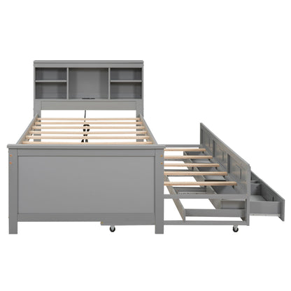 Platform bed by HouseOfZazla gray with storage headboard, trundle and 3 drawers on Tampa Home & Garden Store