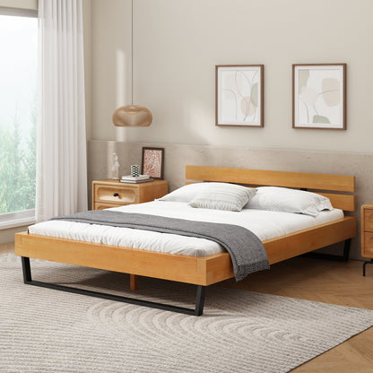 a Queen Pine Bed Frame and Black Iron Accents