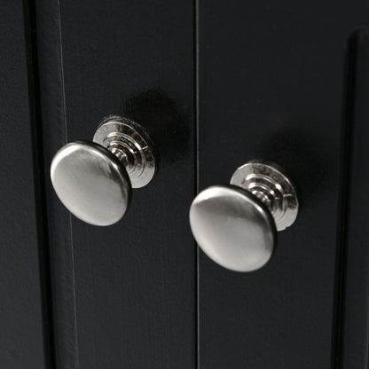 Triangle bathroom storage cabinet door close-up with silver round knobs on black finish on Tampa Home & Garden Store