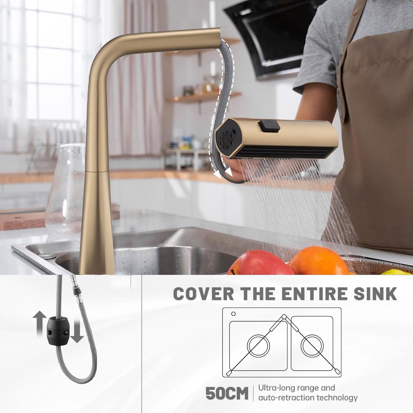Waterfall Faucet With Display and Pull Down Spray