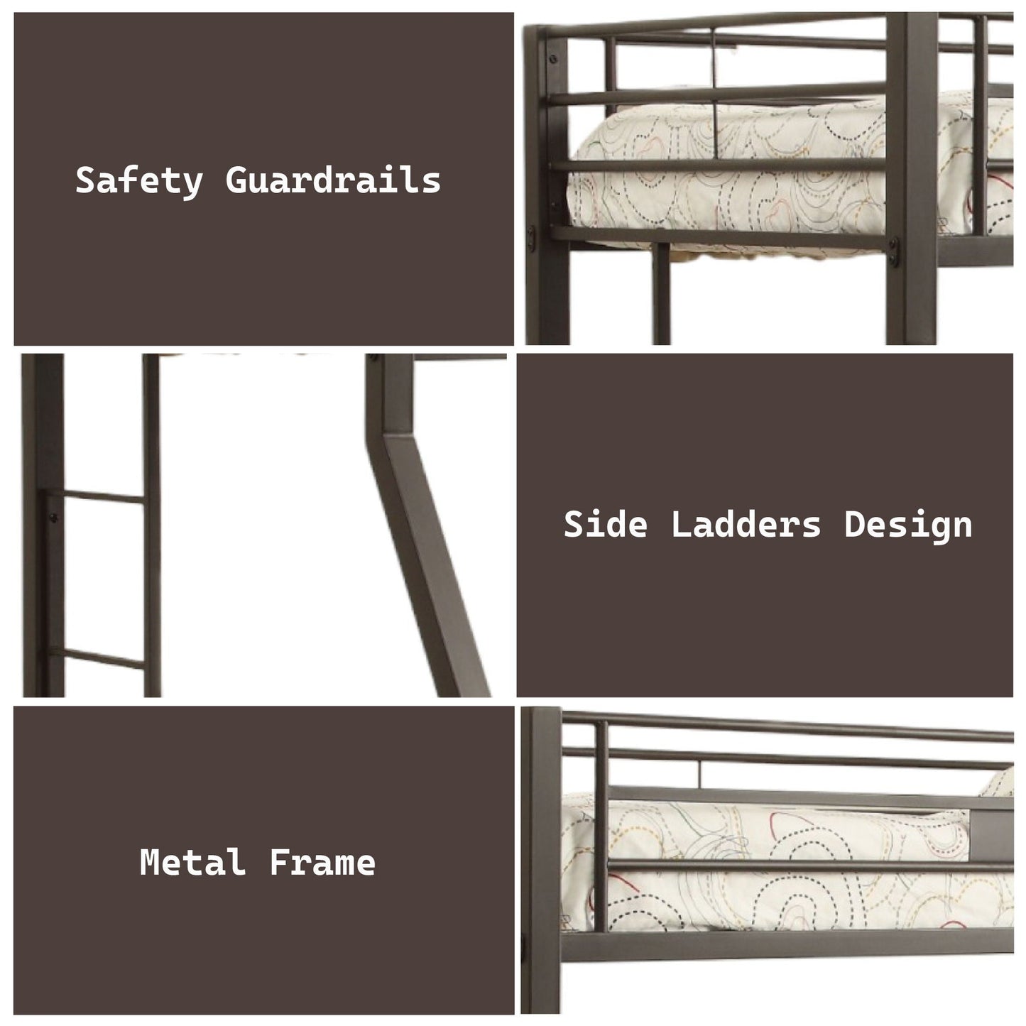 Limbra Spacious Design Double Bunk Bed with dark metal frame safety guardrails and ladders on Tampa Home & Garden Store