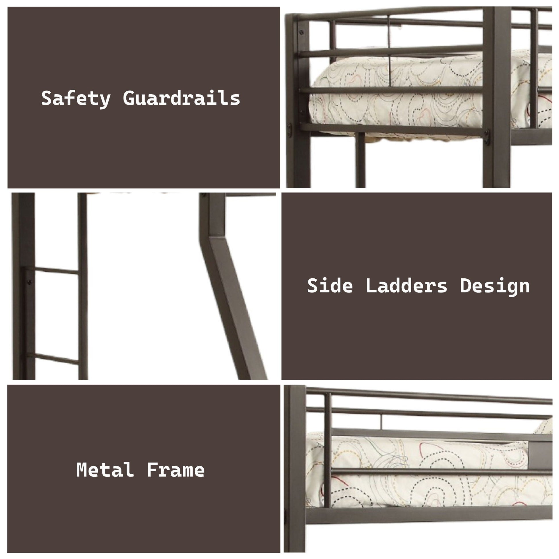 Limbra Spacious Design Double Bunk Bed with dark metal frame safety guardrails and ladders on Tampa Home & Garden Store