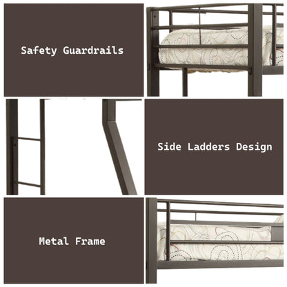Limbra Spacious Design Double Bunk Bed with dark metal frame safety guardrails and ladders on Tampa Home & Garden Store