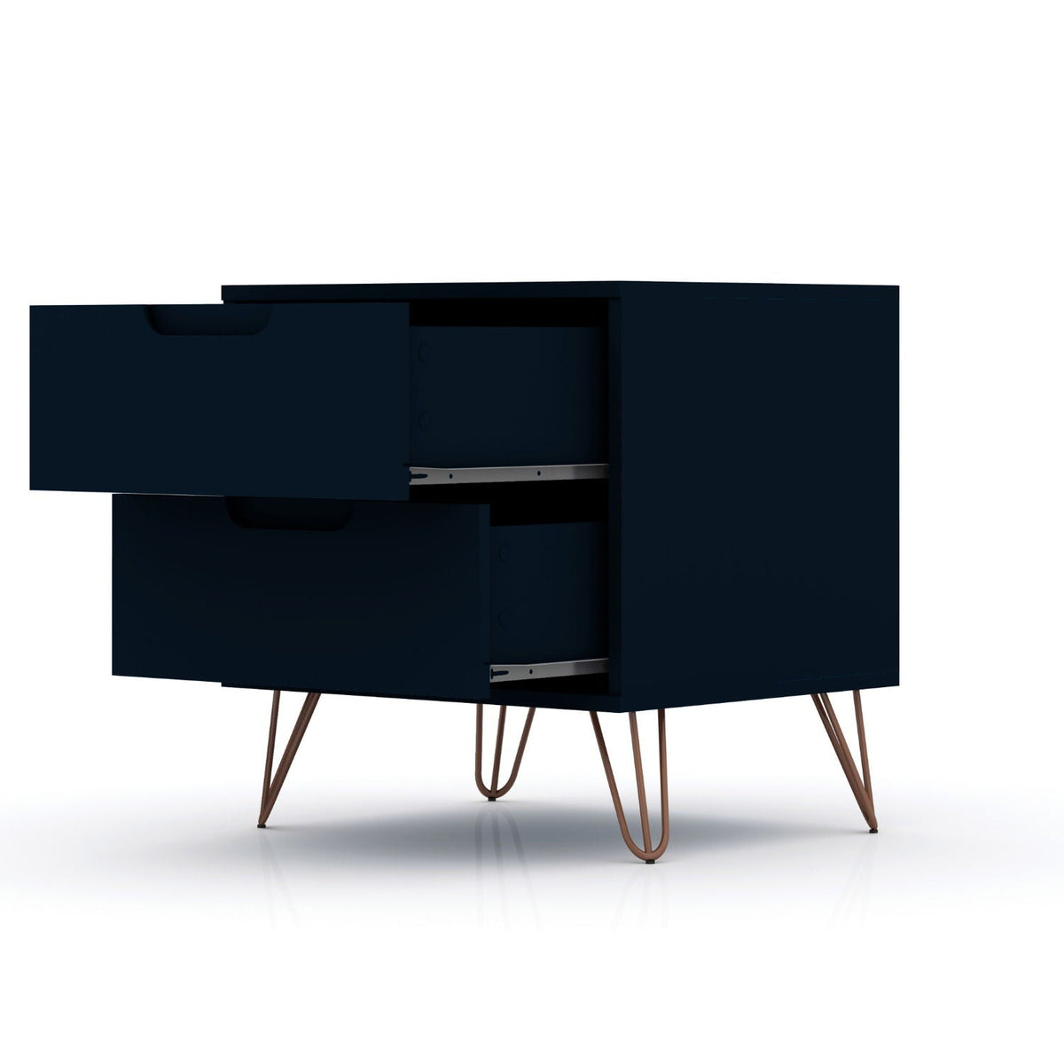 2 Drawer Nightstand in navy with splayed metal hairpin legs by HouseOfZazla accent nightstand on Tampa Home & Garden Store