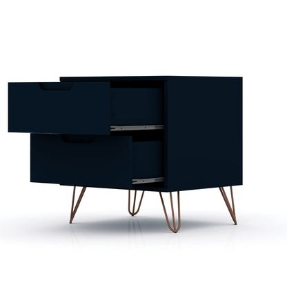 2 Drawer Nightstand in navy with splayed metal hairpin legs by HouseOfZazla accent nightstand on Tampa Home & Garden Store