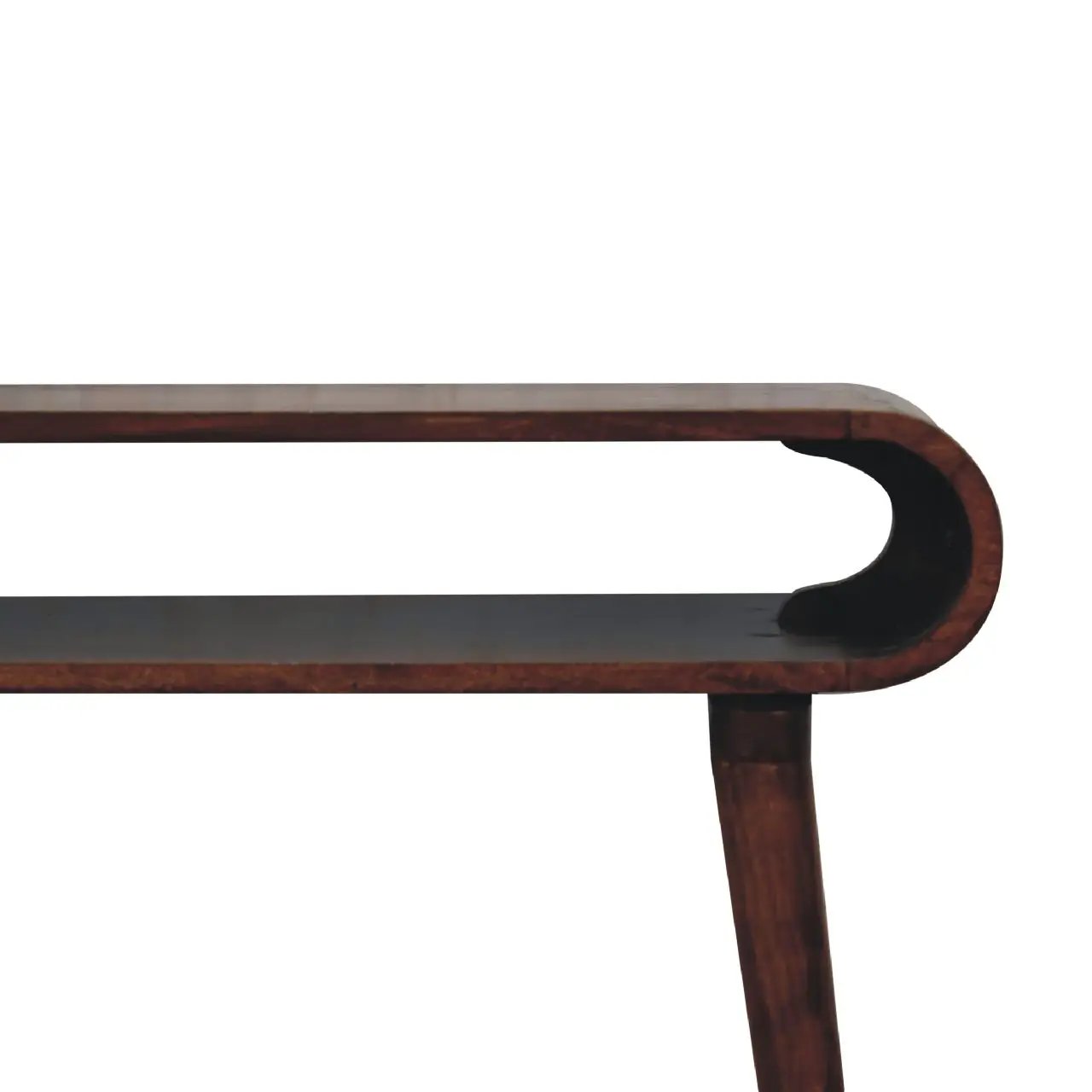 Amaya Nordic Style Wooden Table coffee table in dark walnut with curved end on Tampa Home & Garden Store