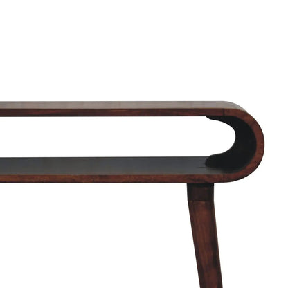 Amaya Nordic Style Wooden Table coffee table in dark walnut with curved end on Tampa Home & Garden Store