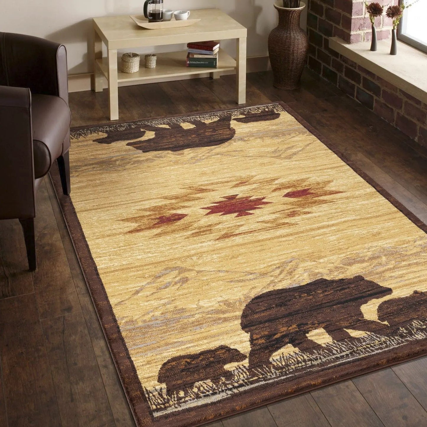Lodge Area Rug with Wildlife Mountains Motif