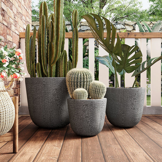 U_STYLE Lightweight MGO Planter Set of 3 in textured charcoal planters by HouseOfZazla on Tampa Home & Garden Store