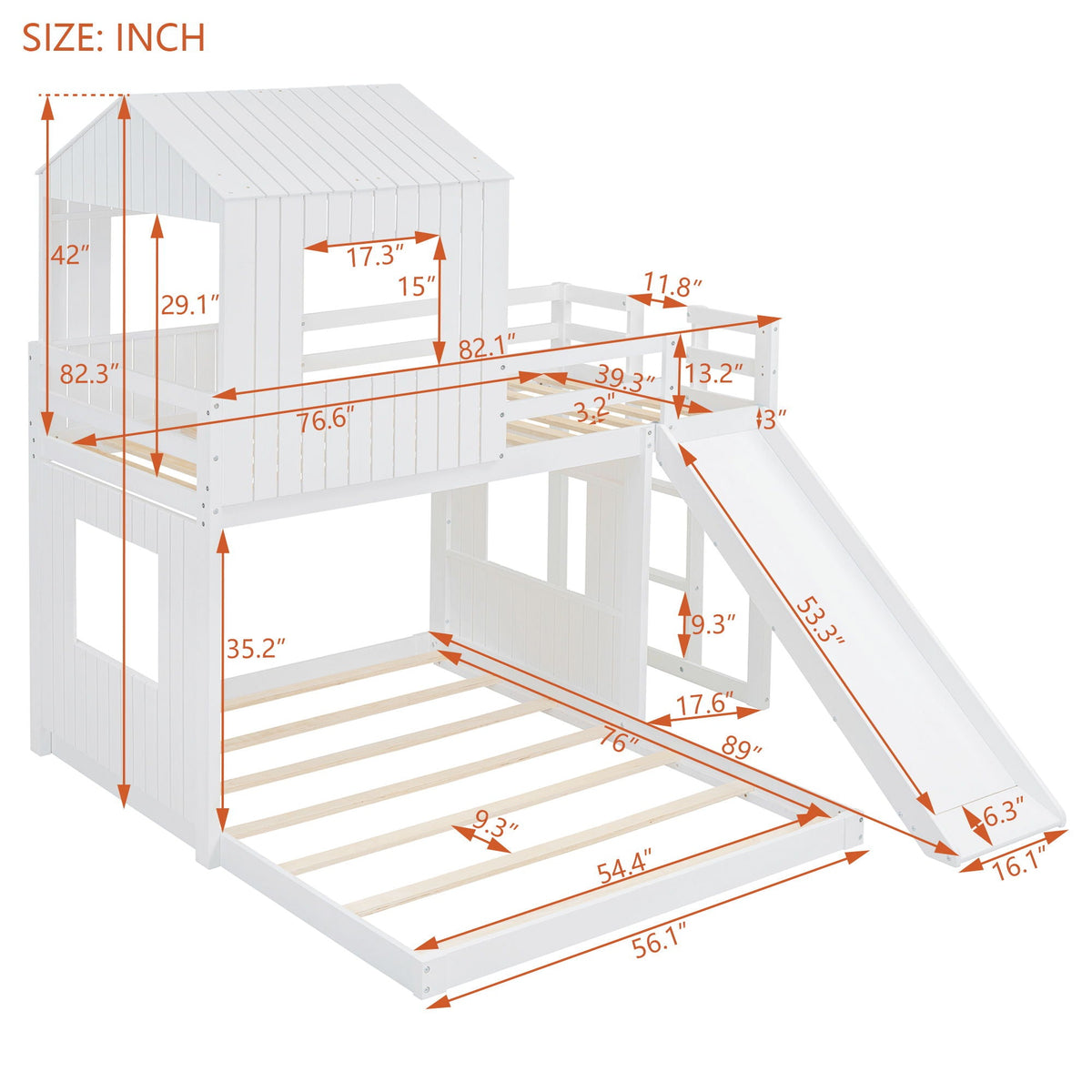 Loft Bunk Bed With Playhouse in white farmhouse wood by HouseOfZazla featuring ladder and slide on Tampa Home & Garden Store