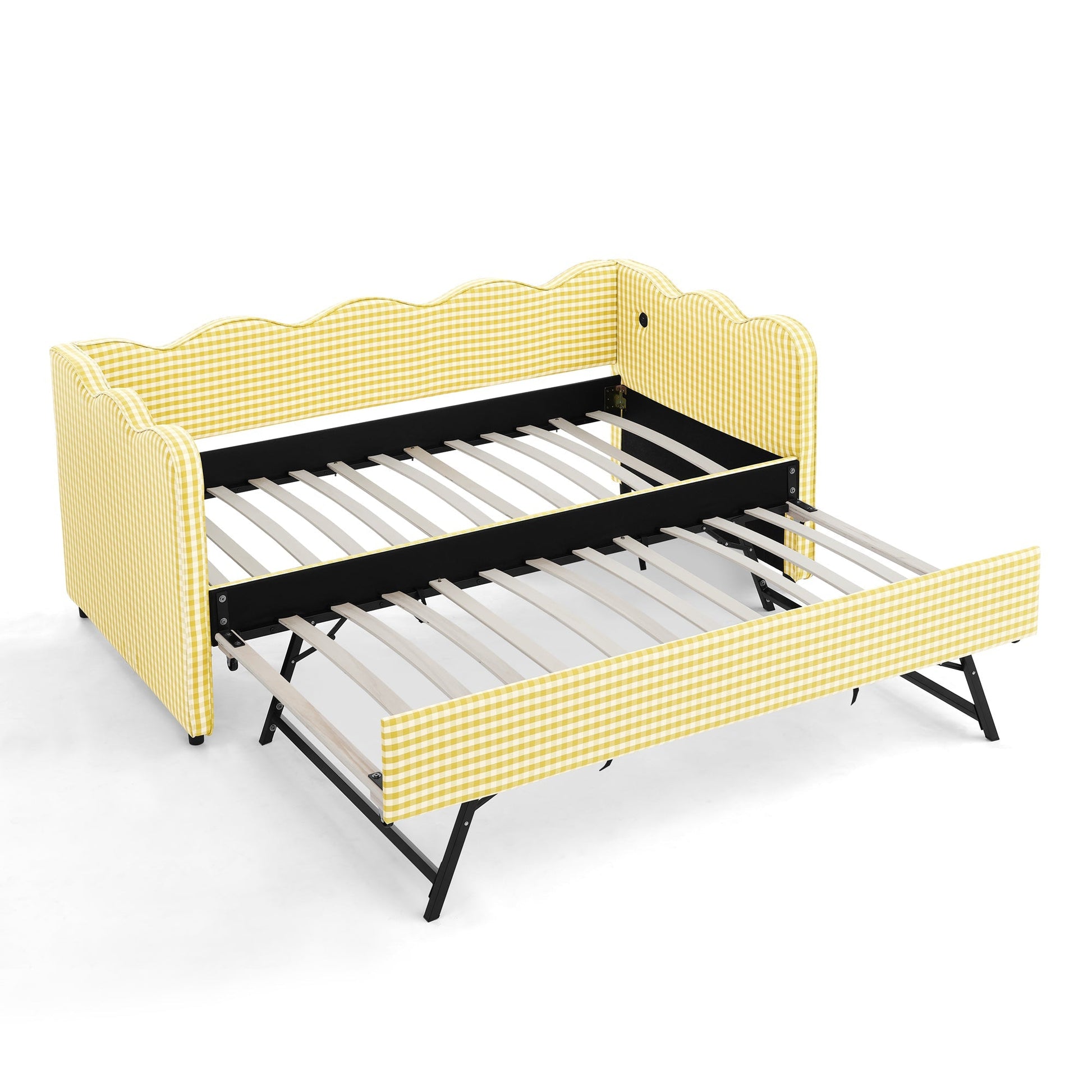 Cozy Gingham Daybed with Trundle in yellow gingham fabric, twin size, by HouseOfZazla on Tampa Home & Garden Store