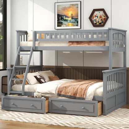 Bunk Bed With Drawers, gray wooden convertible storage bunk with built-in underbed drawers on Tampa Home & Garden Store