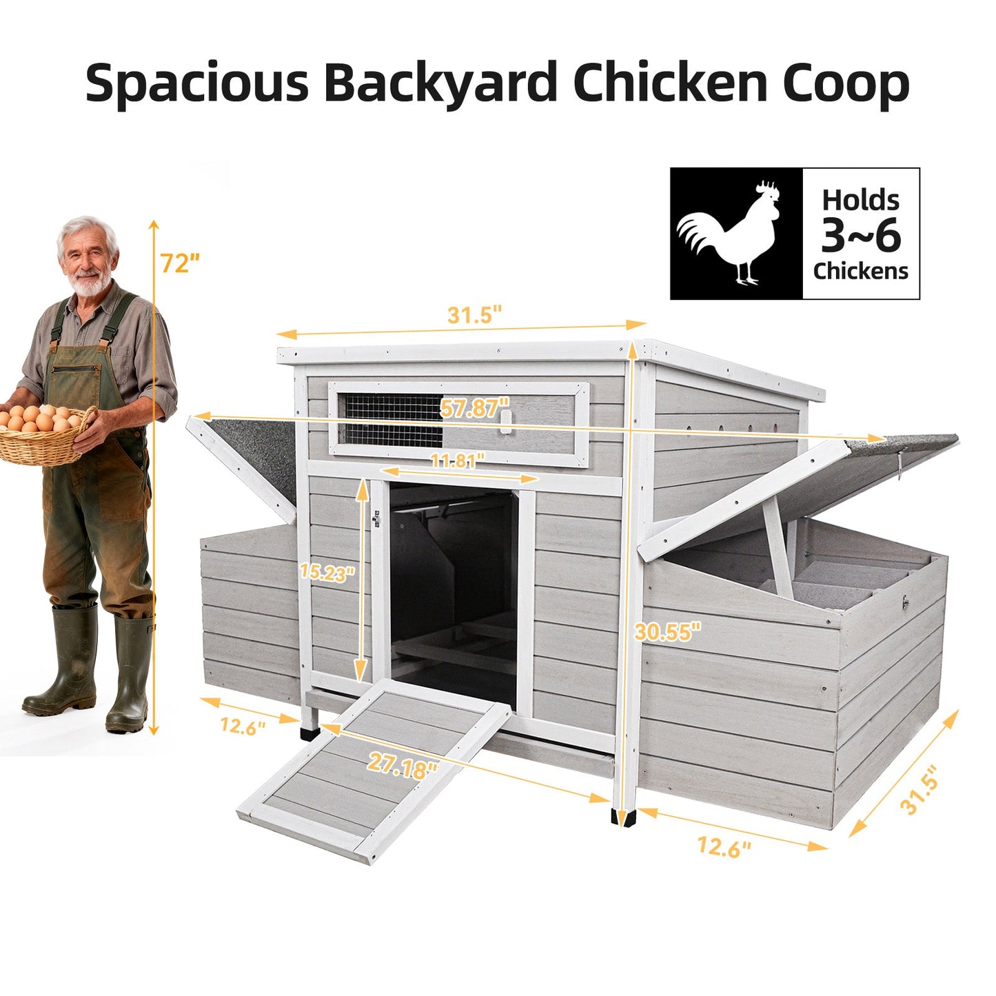 Large Wooden Outdoor Hen House and Nesting Box