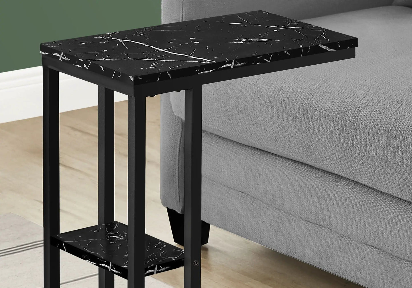 C Shaped Accent Table Marble Look and Modern