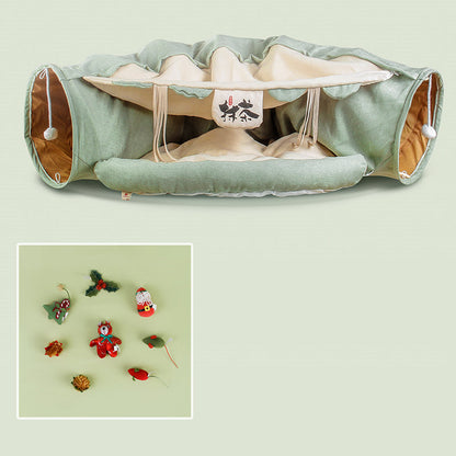 Four Seasons Universal Cat Tunnel Cat Bed green fabric with beige interior by Sell My Stuff on Tampa Home & Garden Store