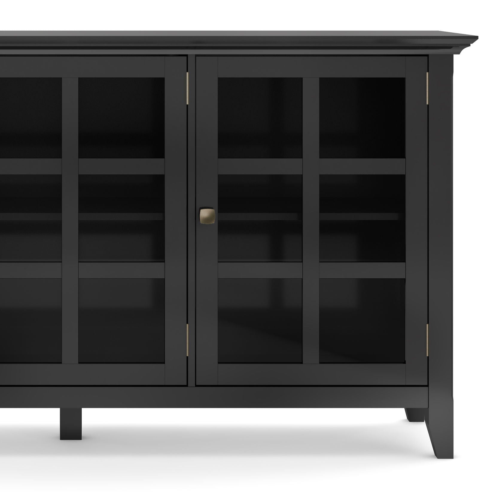 Acadian wide storage cabinet with glass-panel doors, dark charcoal finish, brass knobs on Tampa Home & Garden Store
