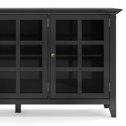 Acadian wide storage cabinet with glass-panel doors, dark charcoal finish, brass knobs on Tampa Home & Garden Store