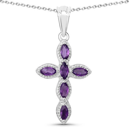 0.90ct genuine amethyst cross pendant in .925 sterling silver on a chain on Tampa Home & Garden Store