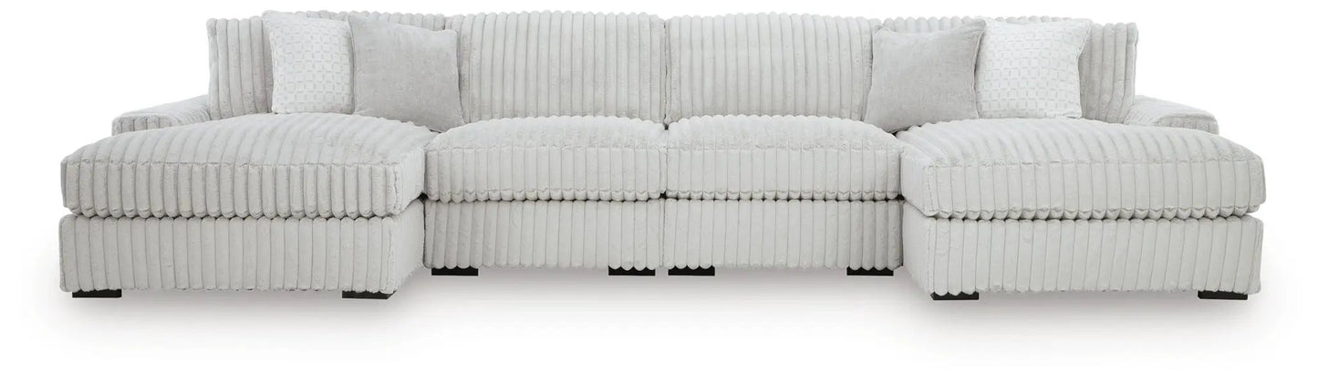 Stupendous Sectional Unique Piece Furniture in light gray corduroy with ribbed texture cushions on Tampa Home & Garden Store