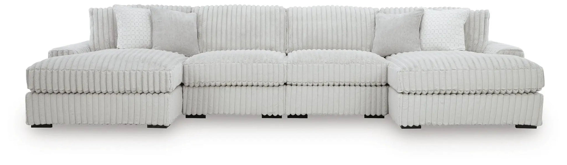 Stupendous Sectional Unique Piece Furniture in light gray corduroy with ribbed texture cushions on Tampa Home & Garden Store