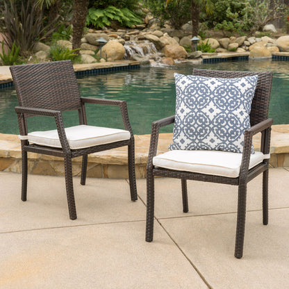 Outdoor wicker dining chairs by HouseOfZazla set of 2 in brown with waterproof cushions on Tampa Home & Garden Store