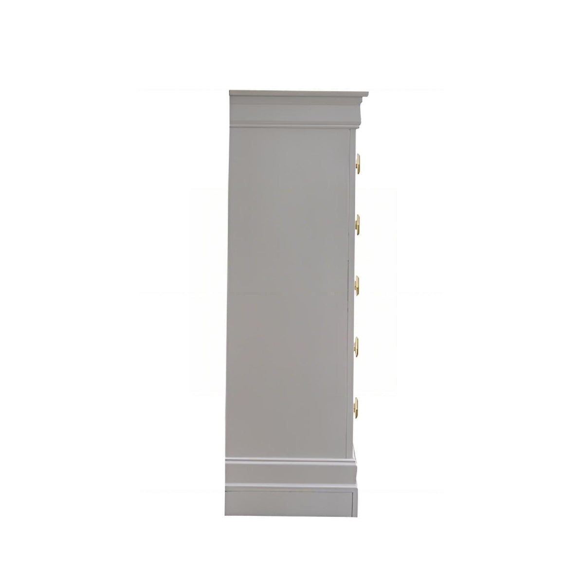 Embossed X Design Accent Chest gray finish tall slim cabinet with gold pulls on Tampa Home & Garden Store
