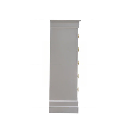 Embossed X Design Accent Chest gray finish tall slim cabinet with gold pulls on Tampa Home & Garden Store